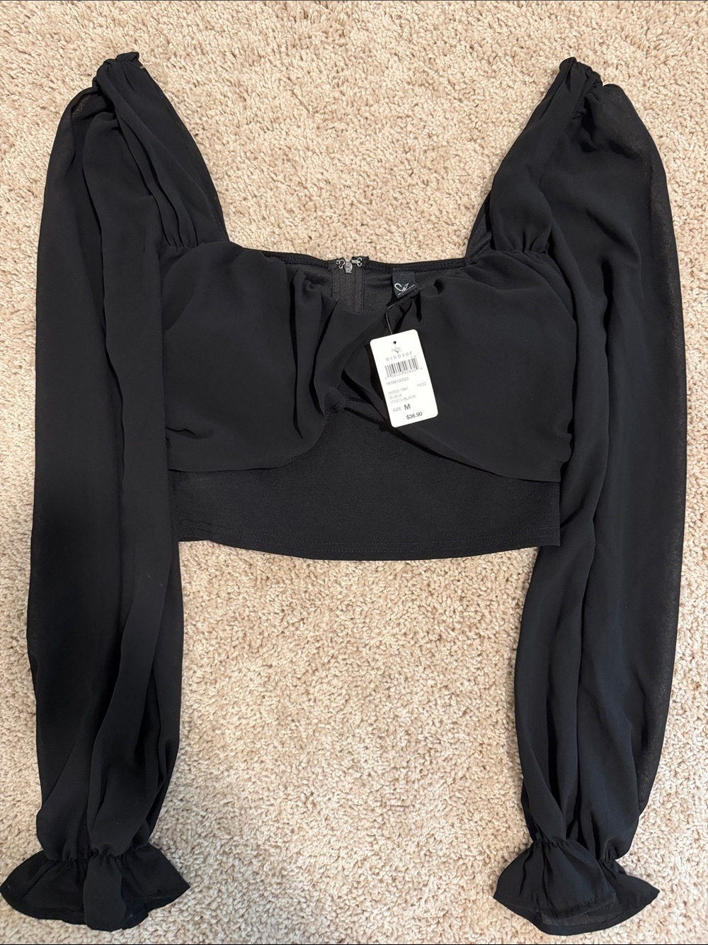 Windsor Black Long-Sleeve Cropped Top